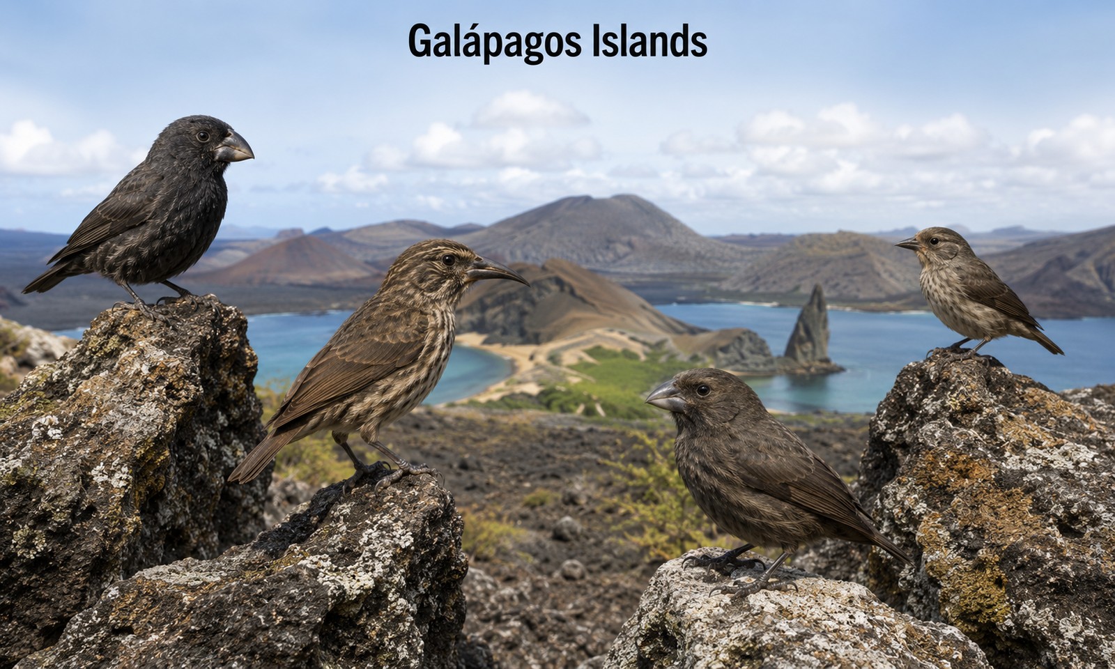 The four Galápagos finches Darwin observed.