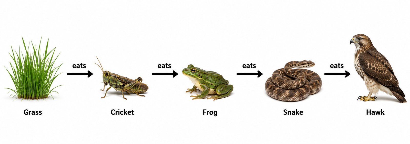 Arrows always point in the direction of energy flow — from prey to predator.